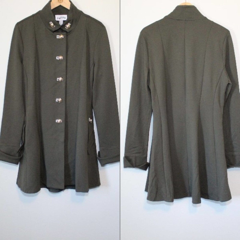Joseph Ribkoff Military Style Jacket Knit Flare Coat Green Women's 14 H14740 - Picture 10 of 11
